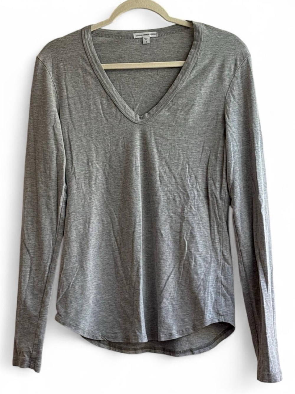 James Perse Grey Long Sleeve Basic V-Neck T-Shirt Size 3